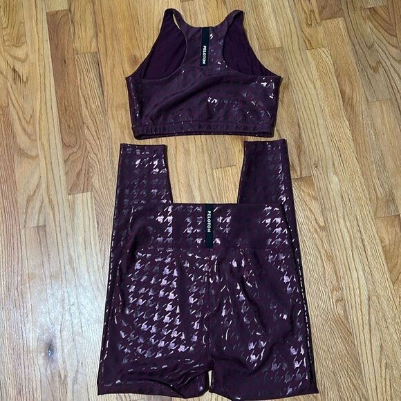 PELOTON Show Up Maroon purple metallic set LeggingsXL Sports Bra L Yoo Chung Dsg - Picture 1 of 12
